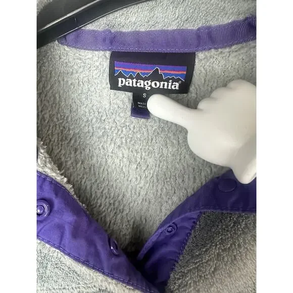 Patagonia Re-Tool Fleece 1/4 Snap-T Pullover Gray Purple Trim Women's Size Small - Picture 3 of 7